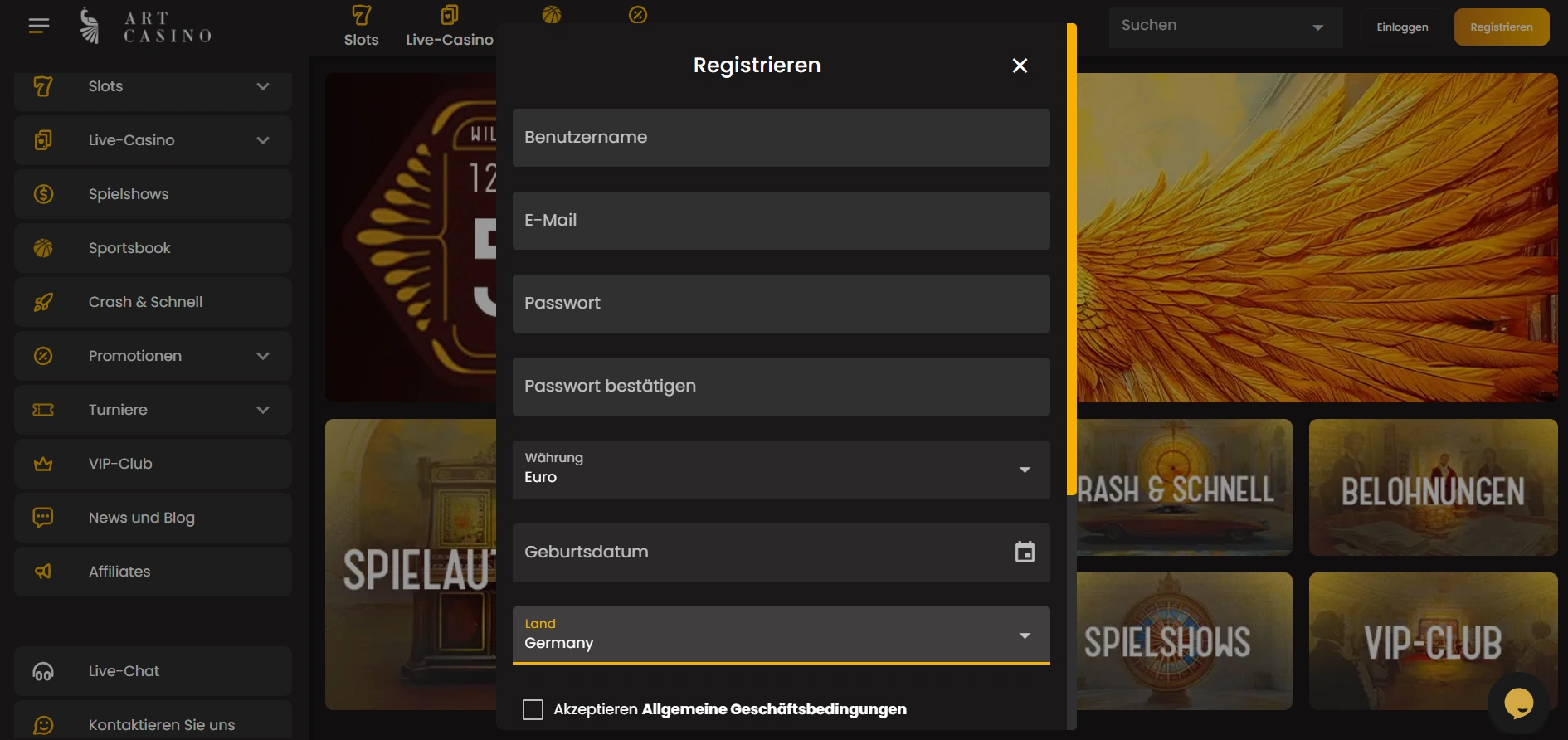 Konto anlegen und einloggen bei ArtCasino — Art Casino